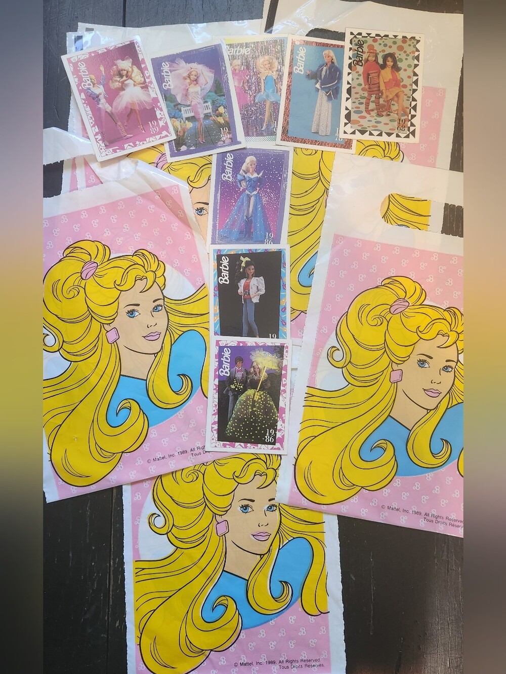 6x Barbie 1989 SURPRISE GIFT BAGS AND Trading Cards
